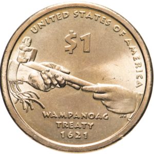 США 1 доллар 2011 D год UNC Договор с Вампаноагами Сакагавея Коренные американцы