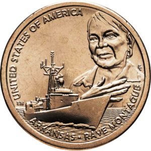 США 1 доллар 2025 D год UNC UC# 430 Первый компьютерный эскиз военного корабля США, Арканзас, Американские инновации