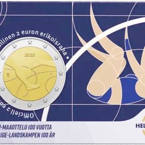 Финляндия 2 евро 2025 год BUNC UC# 120 100 лет Финско-шведским легкоатлетическим играм