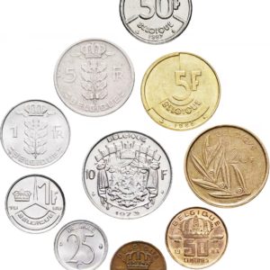 Бельгия 20 25 50 сантимов 1 5 10 20 50 франков 1948-1993 год Набор из 10 монет