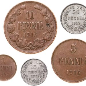 Финляндия 1 5 10 25 50 пенни 1872-1917 год Набор из 5 монет