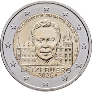 Люксембург 2 евро 2025 год 25 лет со дня вступления на престол Великого герцога Анри UNC UC# 122