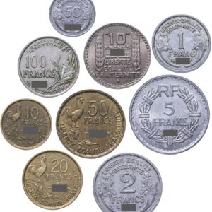 Франция 50 сантимов 1 2 5 10 20 50 100 франков 1941-1955 год Набор из 9 монет