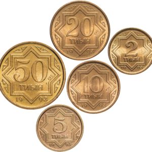 Казахстан 2 5 10 20 50 тиын 1993 год UNC Набор 5 монет