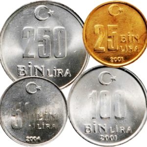 Турция 25000 50000 100000 250000 лир 2001-2004 год Набор из 4 монет