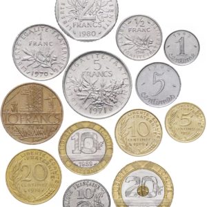 Франция 1 5 10 20 сантимов 1/2 1 2 5 10 20 франков 1959-2001 год Набор 13 монет