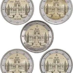 Германия 2 евро 2016 ADFGJ год Цвингер, Саксония Набор 5 монет