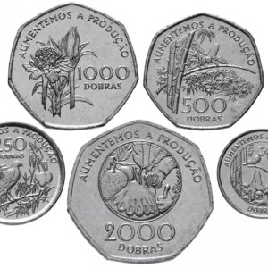 Сан-Томе и Принсипи 100 250 500 1000 2000 добр 1997 год Набор из 5 монет