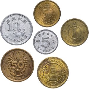 Япония 5 10 50 сенов 1 5 йен 1945-1950 год Набор из 6 монет